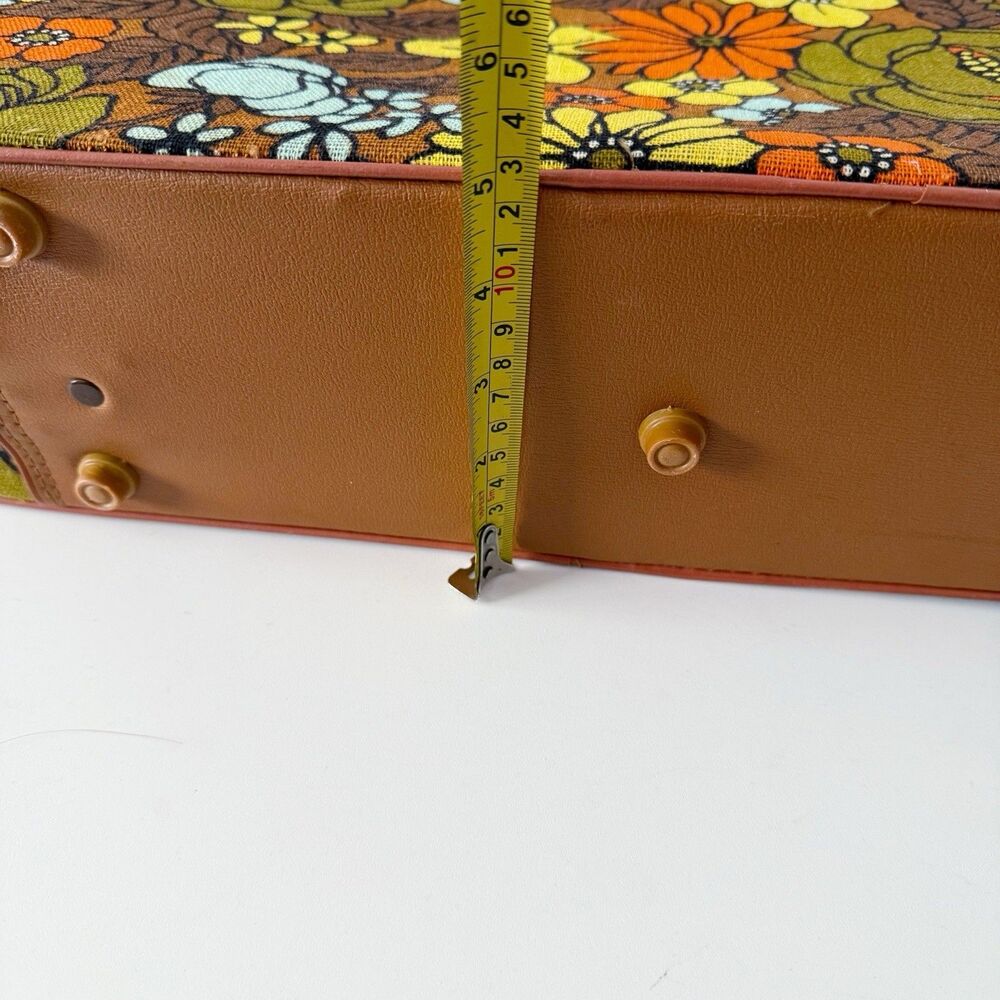 Vtg Brown Floral Print Medium Size Travel Bag From 1960-1970s Mod Flower Power - Picture 5 of 16
